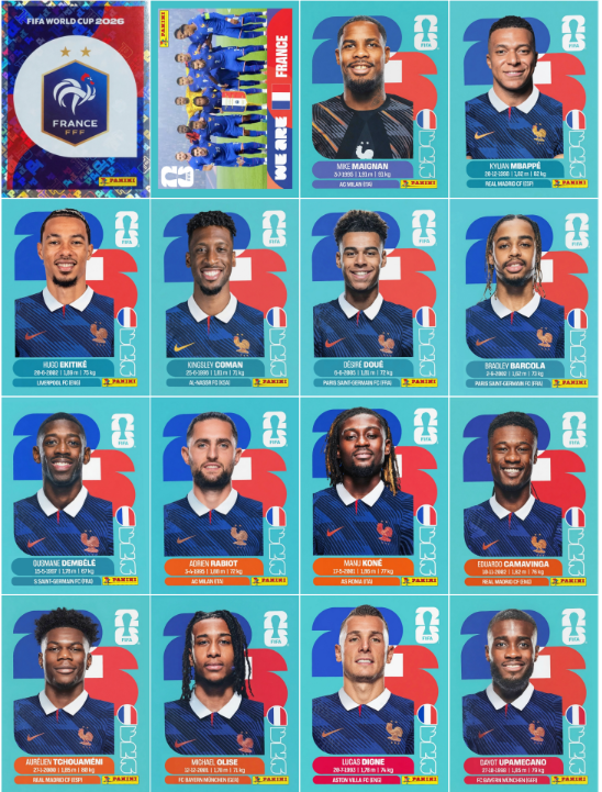Figurinhas da seleção da França